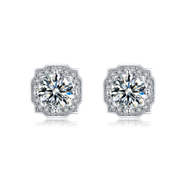 Baroque Style Luxury 925 Sterling Silver Moissanite Women Engagement Multiple Diamond Wedding Party Stud Earrings